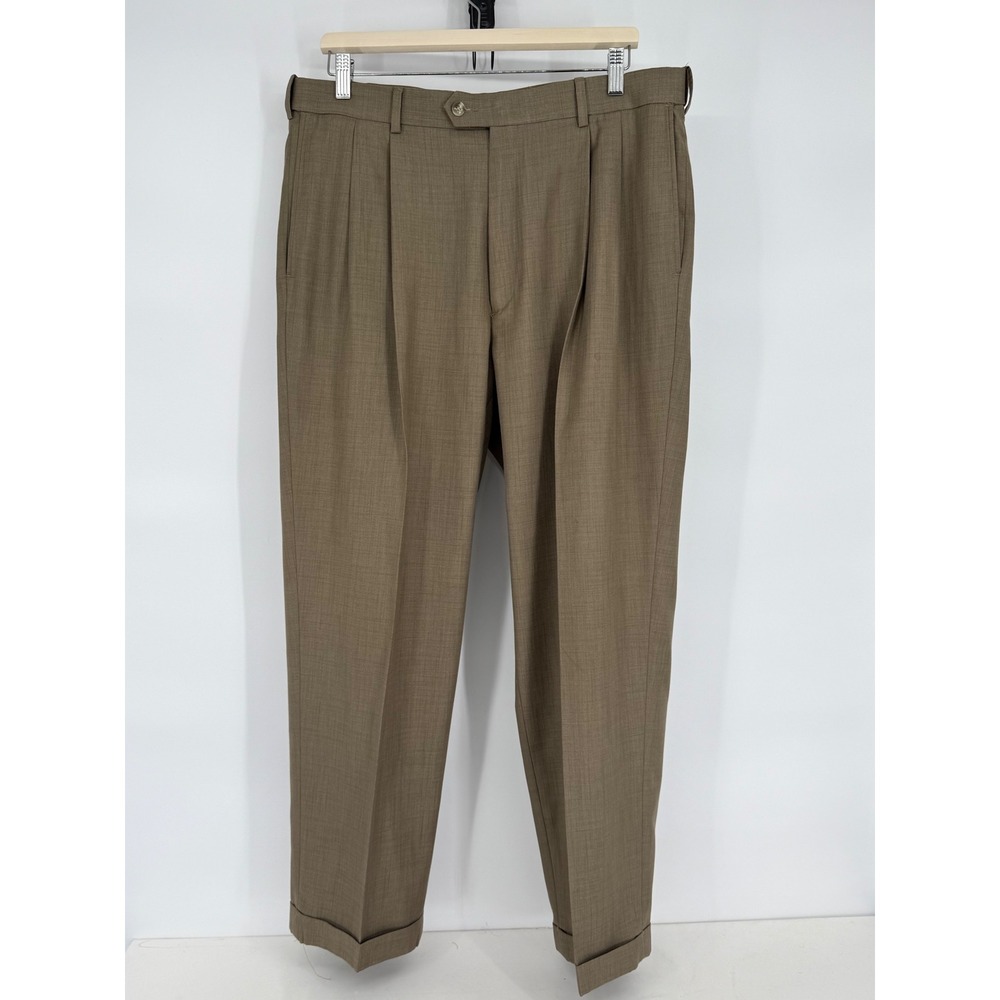Roundtree Yorke Easy Care Mens‎ Pleated Dress Pants Tan Size 36x29